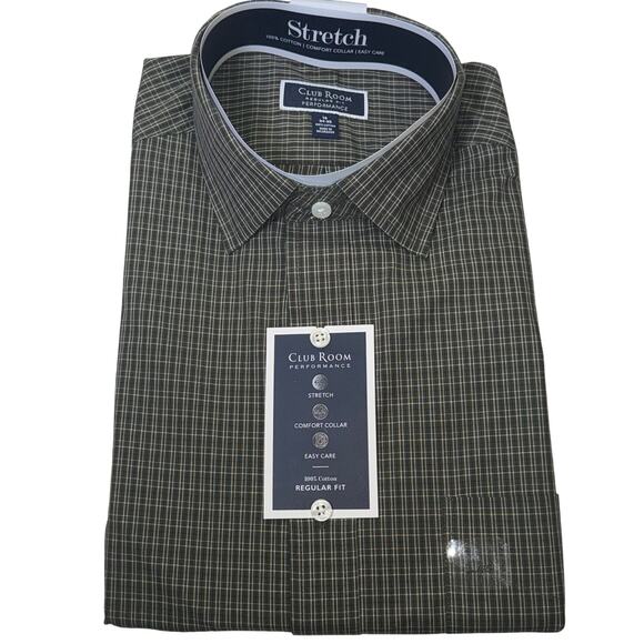 Club Room Men's Nano Check Dress Shirt, Olive/khaki 16 34-35 $60 - Picture 1 of 5